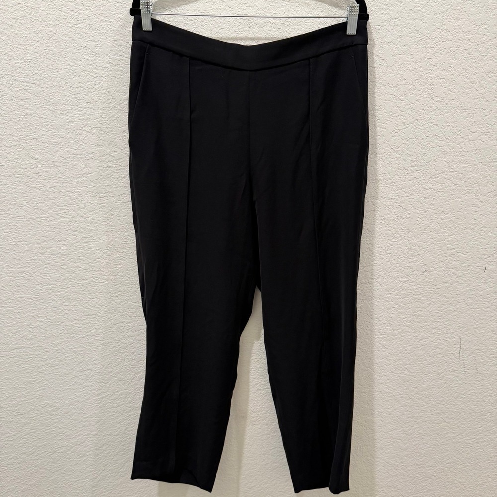 Vince Black Pintuck Cropped Tapered Trousers Elastic Waist Pants Womens Large